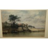 JAMES LITTLE Figures boating before an inn, 26 x 40cm,Victoria Embankment, dated, (19)06, 32 x 22cm,