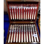 A cased twenty four pierce EP and bone handled fish cutlery set Condition Report: Available upon