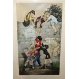 ANNE AND JANET GRAHAM JOHNSTONE Children scaling a wall, signed, gouache, 50 x 29cm Condition