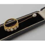 An 18ct gold pearl set ring, hallmarked Chester 1919, size P, together with a yellow metal pearl set