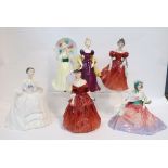 Six Royal Doulton figures including Winsome, Memories, Jane, Vivienne, Loretta and a un-named