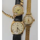 A 9ct gold cased Avia vintage watch together with two other 9ct cased ladies watches to include a