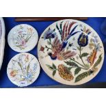 A Zolnay Pecs dish, decorated with a fanciful bird and four flower decorated dishes Condition