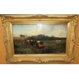 R WATSON Herding the cattle, signed, oil on canvas, dated, 1882, 38 x 66cm Condition Report: