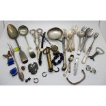 A mixed lot of silver and plated cutlery, grape scissors, spoons, forks etc Condition Report:
