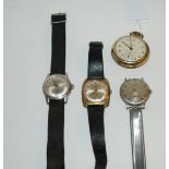 An Omega wrist watch, two other wristwatches and pocket watch (4) Condition Report: Available upon