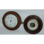 An oak cased barometer by McGregor & Co, 20cm wide and another barometer (2) Condition Report: