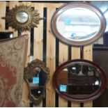 Six wall mirrors, coffee table brass shell and small cabinet (9) Condition Report: Available upon