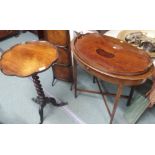 A mahogany tripod occasional table, oval occasional table, tray and cake stand (4) Condition Report: