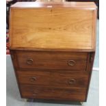 A hardwood bureau with three drawers on hairpin legs, 110cm high x 77cm wide Condition Report: