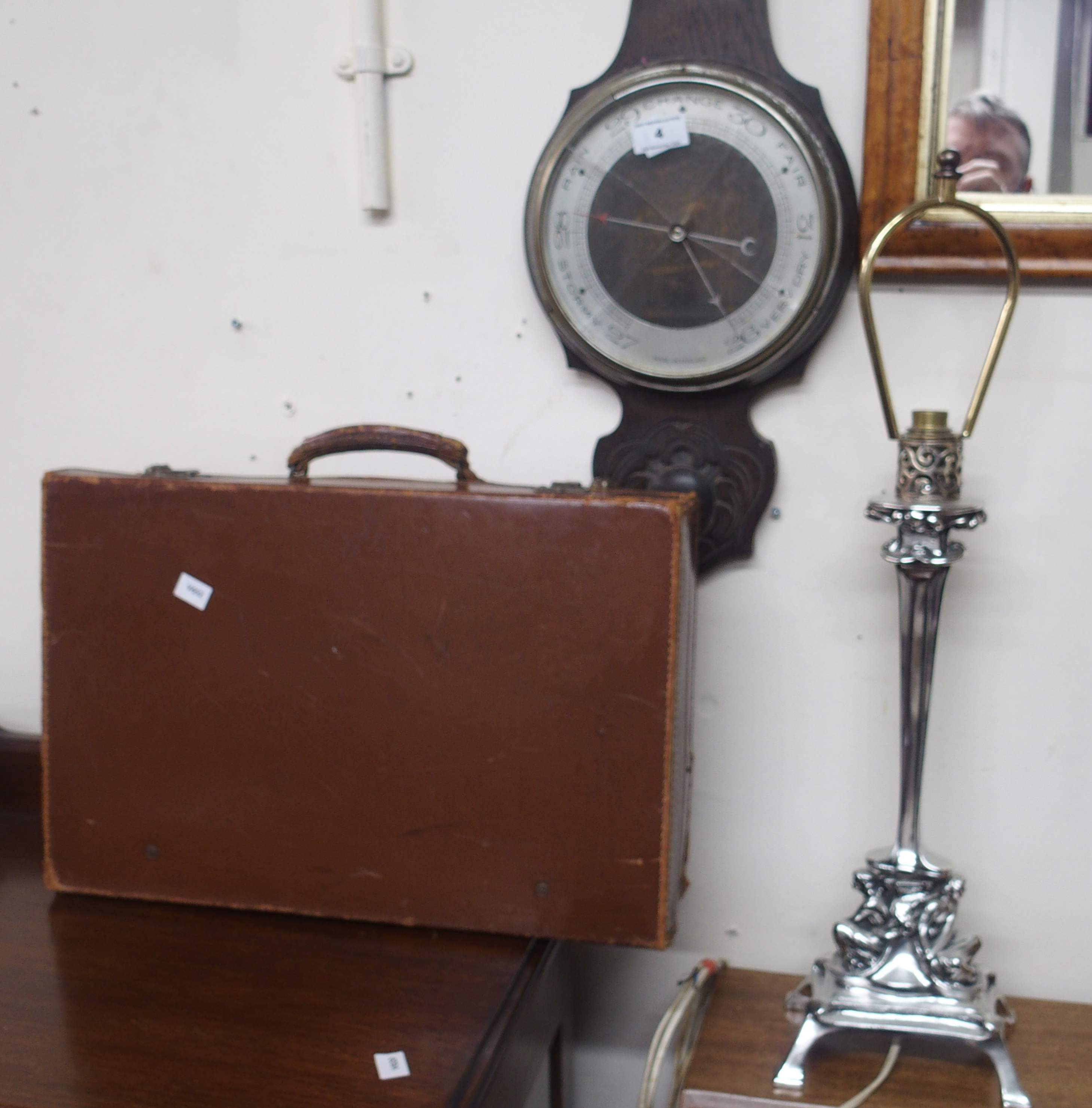 A small case, barometer and table lamp (3) Condition Report: Available upon request