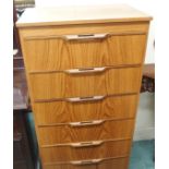 A mid-Century teak six drawer chest, 121cm high x 61cm wide x 41cm deep Condition Report: