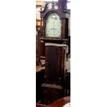 An inlaid mahogany longcase clock with painted face Condition Report: Available upon request