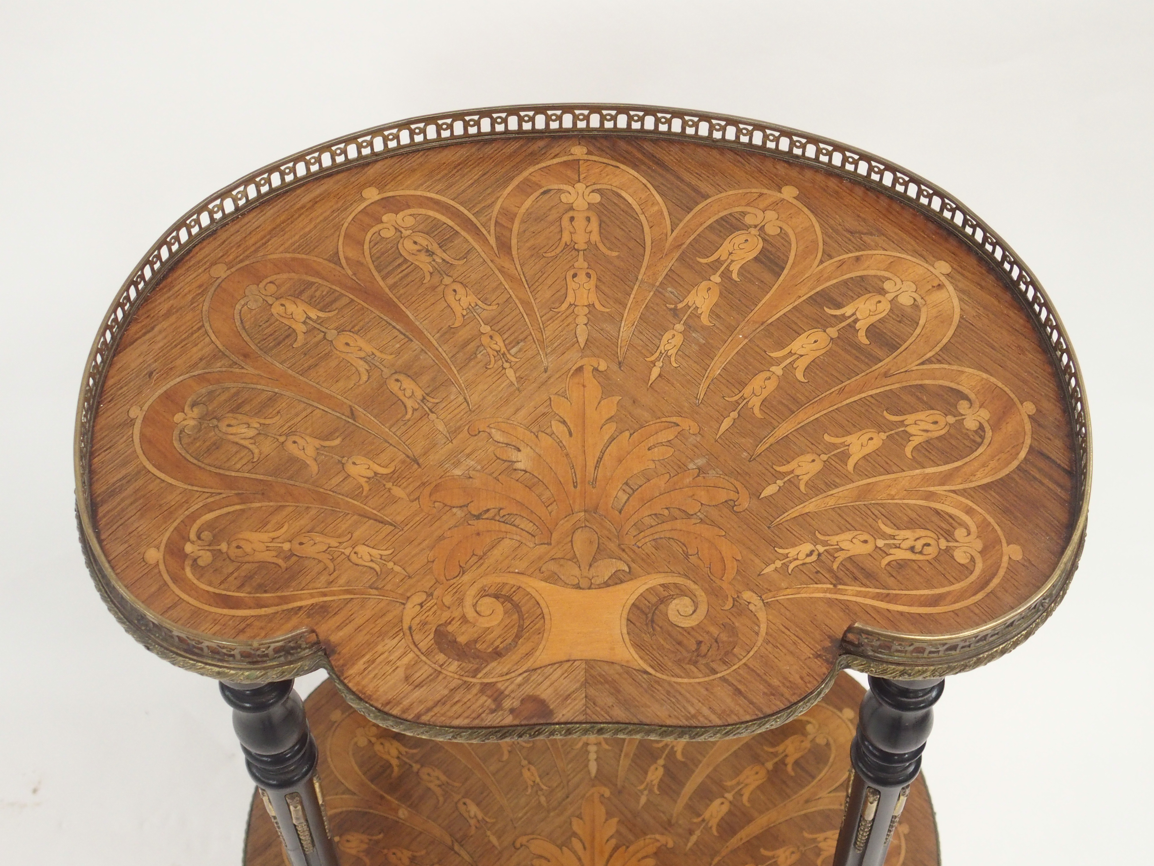 A FRENCH ROSEWOOD MARQUETRY OCCASIONAL TABLE inlaid with foliate panels beneath a three-quarter - Image 2 of 10