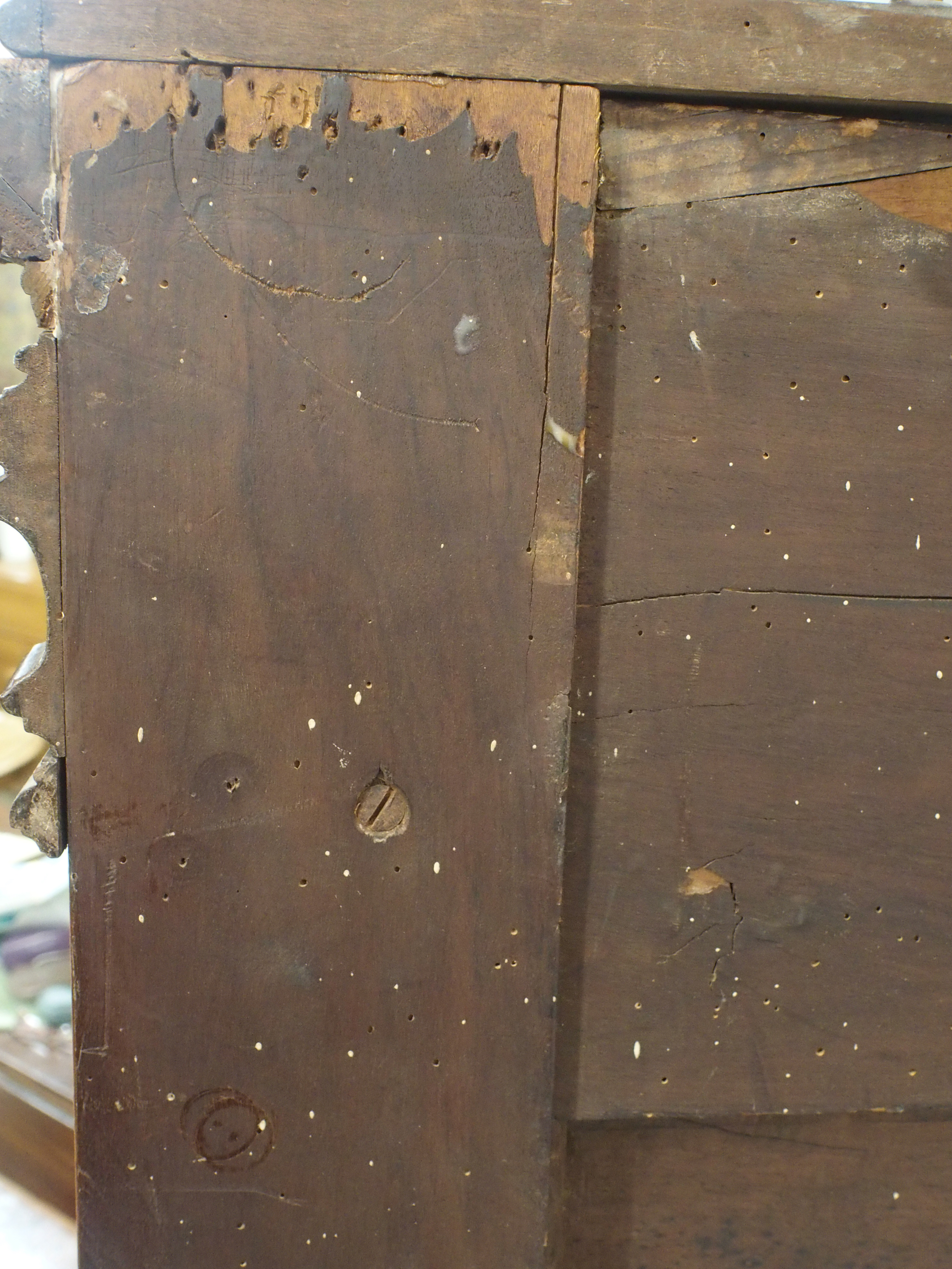 A CONTINENTAL WALNUT SIDEBOARD the back with broad shelf on fluted supports,above a gallery and - Image 19 of 33