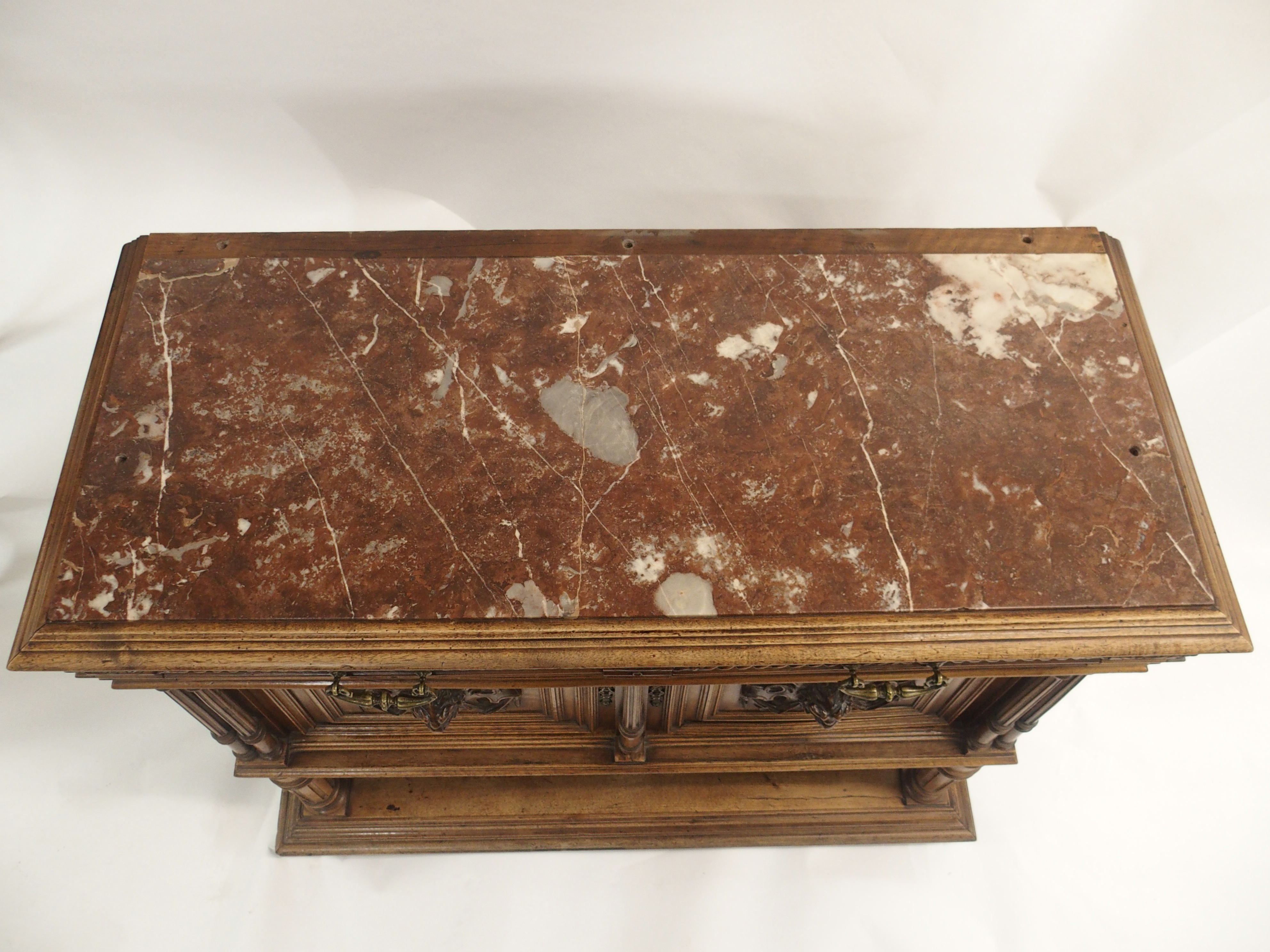 A CONTINENTAL WALNUT SIDEBOARD the back with broad shelf on fluted supports,above a gallery and - Image 21 of 33