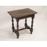 AN 18TH CENTURY AND LATER OAK JOINT STOOL the broad seat on ring turned baluster legs, joined by