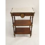 A LOUIS XVI STYLE GILT METAL MOUNTED, KINGWOOD AND MARQUETRY SIDE TABLE the marble top within a