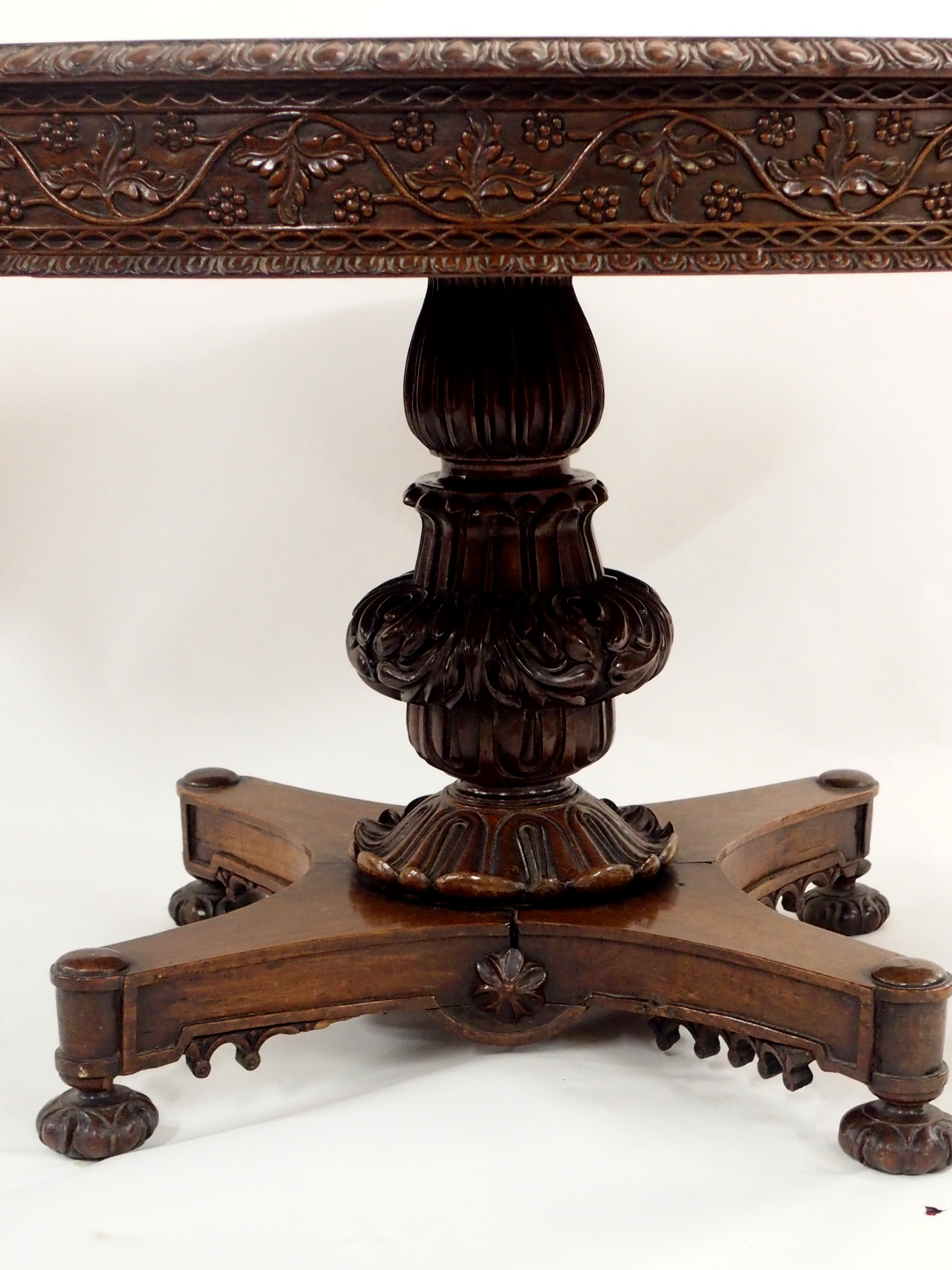 AN ANGLO INDIAN ROSEWOOD BREAKFAST TABLE the circular top with egg and dart rim above profusely - Image 5 of 13