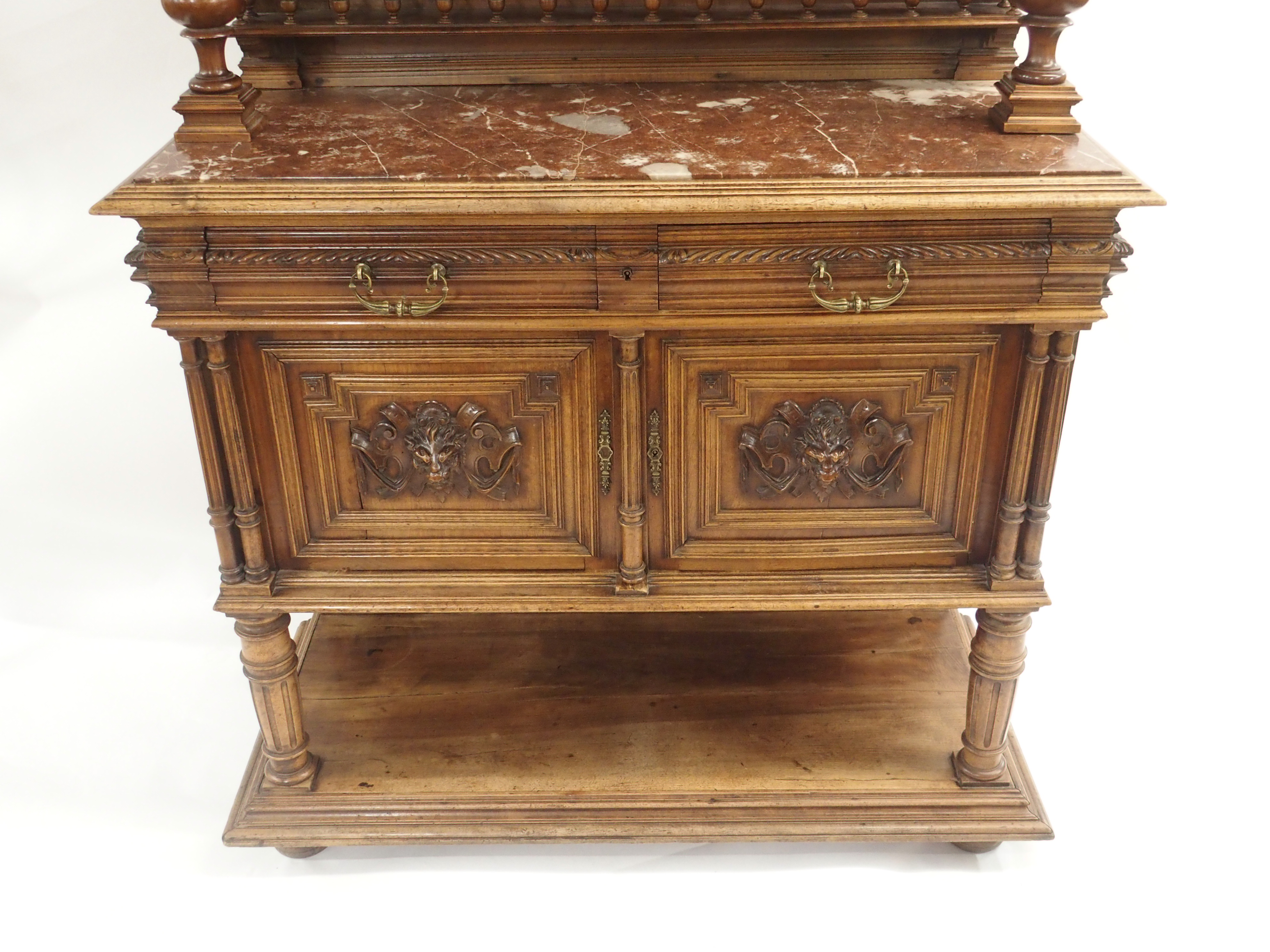 A CONTINENTAL WALNUT SIDEBOARD the back with broad shelf on fluted supports,above a gallery and - Image 3 of 33