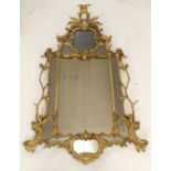 A CHIPPENDALE STYLE GILTWOOD MIRROR with elaborate carved scrolling foliate frame with branch and