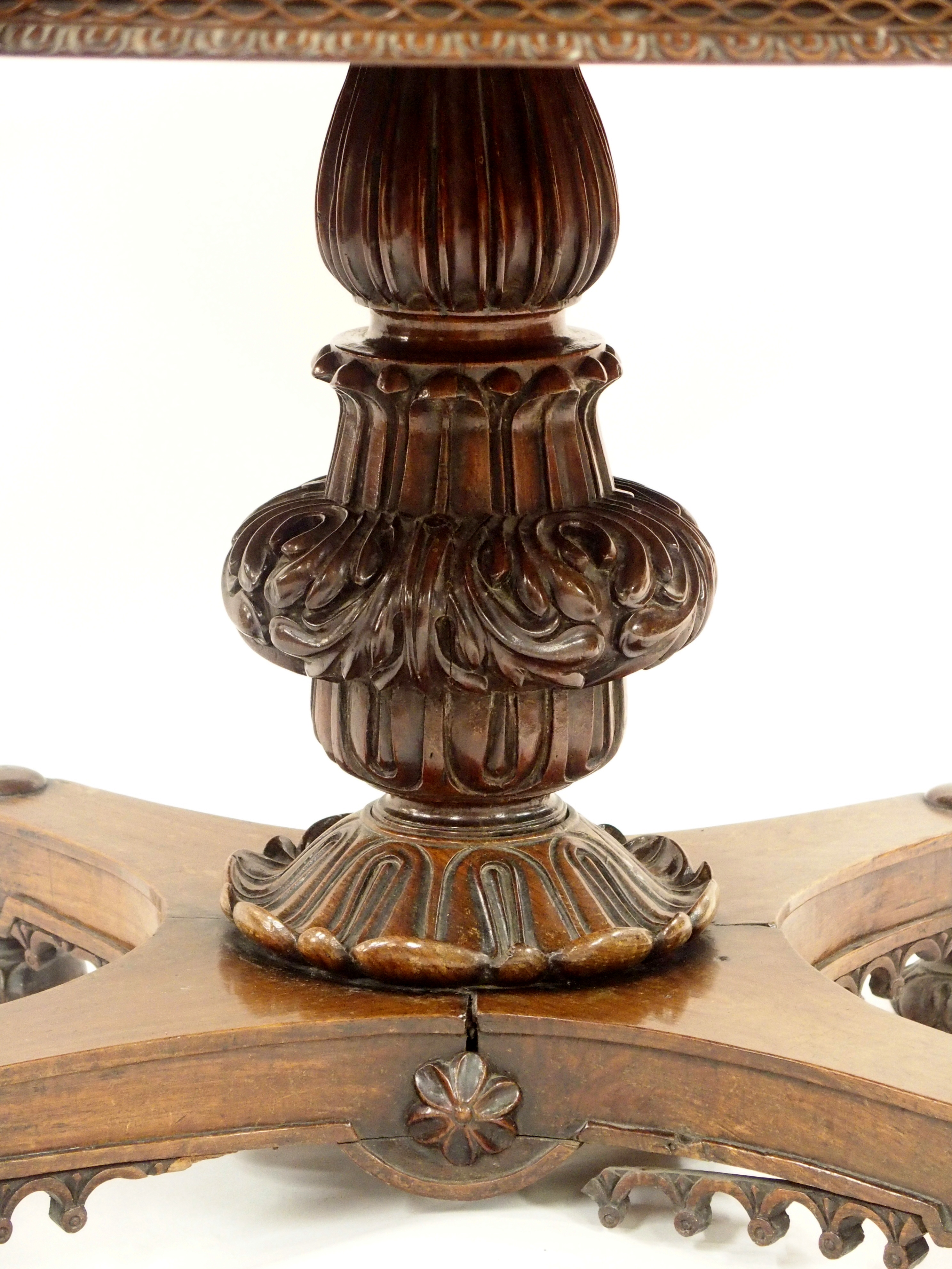 AN ANGLO INDIAN ROSEWOOD BREAKFAST TABLE the circular top with egg and dart rim above profusely - Image 6 of 13