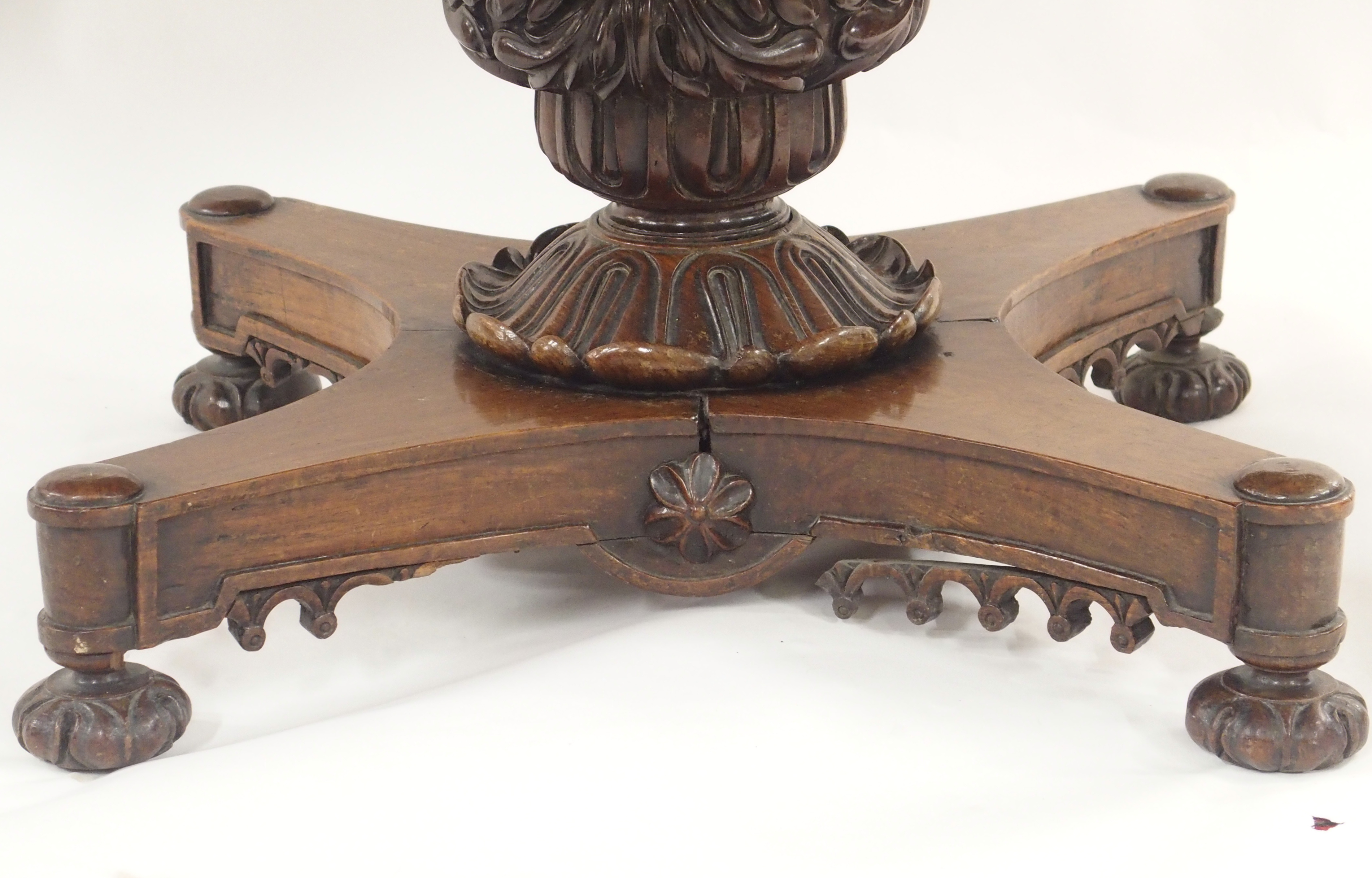 AN ANGLO INDIAN ROSEWOOD BREAKFAST TABLE the circular top with egg and dart rim above profusely - Image 8 of 13