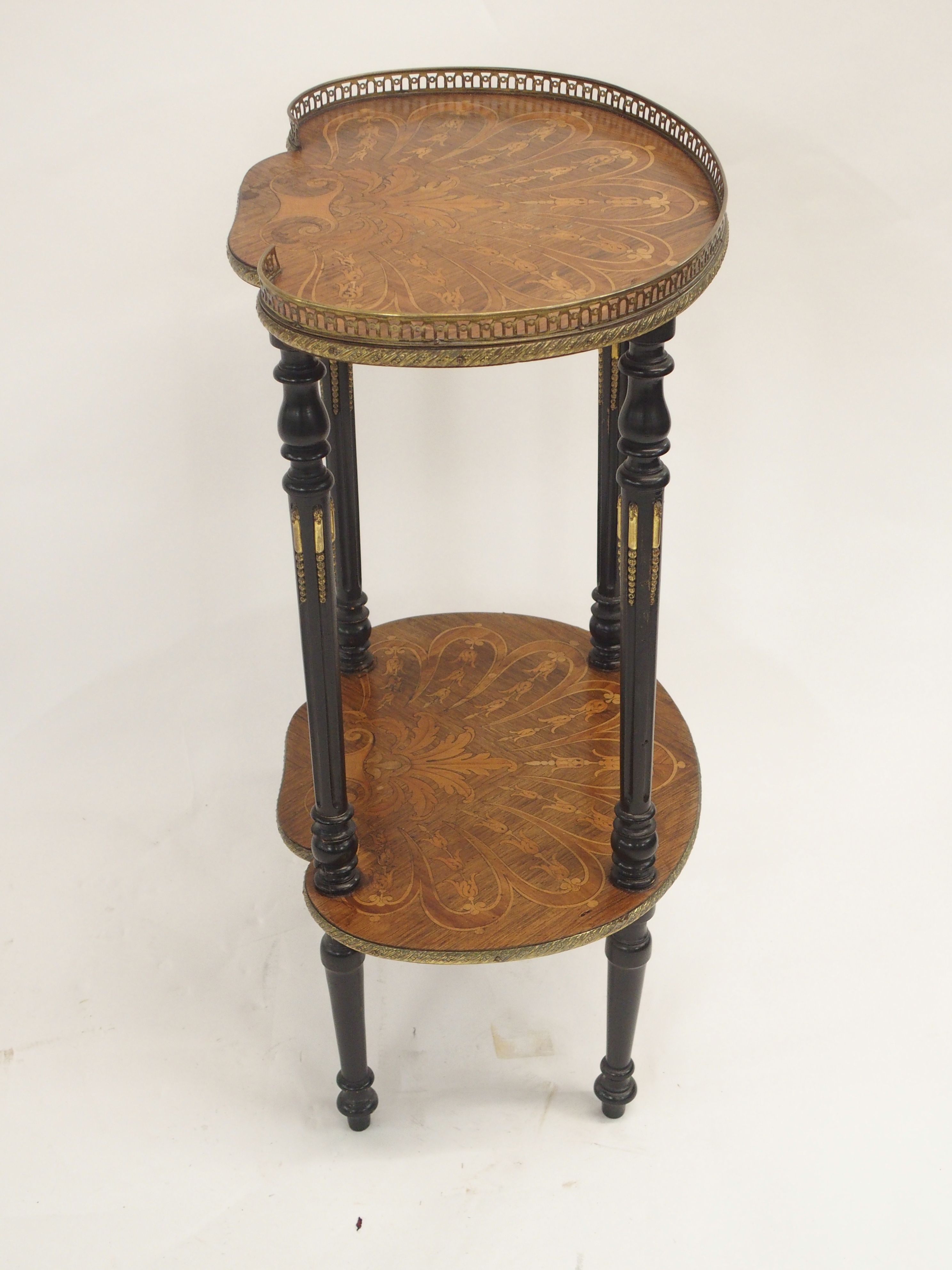 A FRENCH ROSEWOOD MARQUETRY OCCASIONAL TABLE inlaid with foliate panels beneath a three-quarter - Image 7 of 10