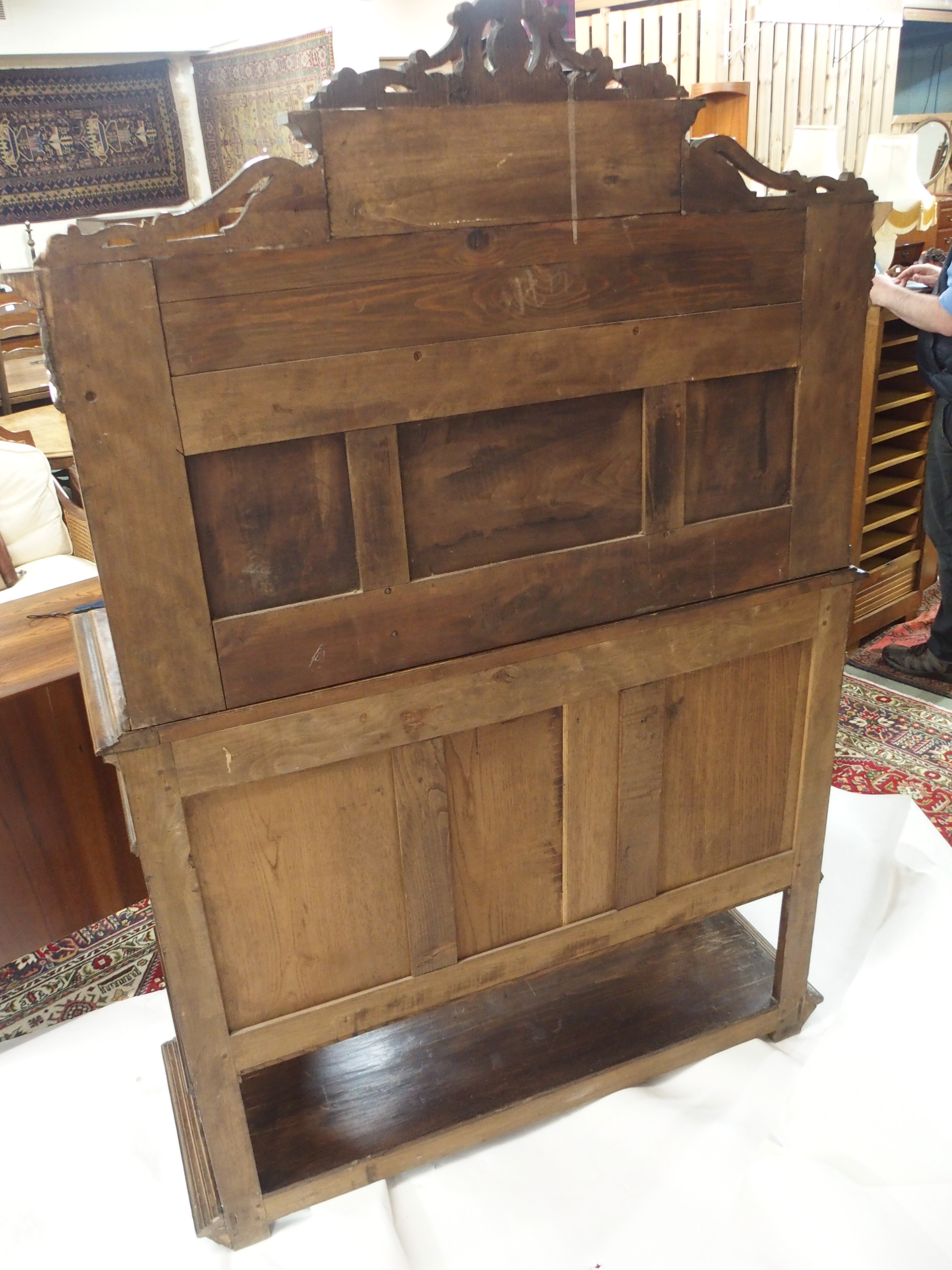 A CONTINENTAL WALNUT SIDEBOARD the back with broad shelf on fluted supports,above a gallery and - Image 32 of 33