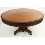 AN ANGLO INDIAN ROSEWOOD BREAKFAST TABLE the circular top with egg and dart rim above profusely