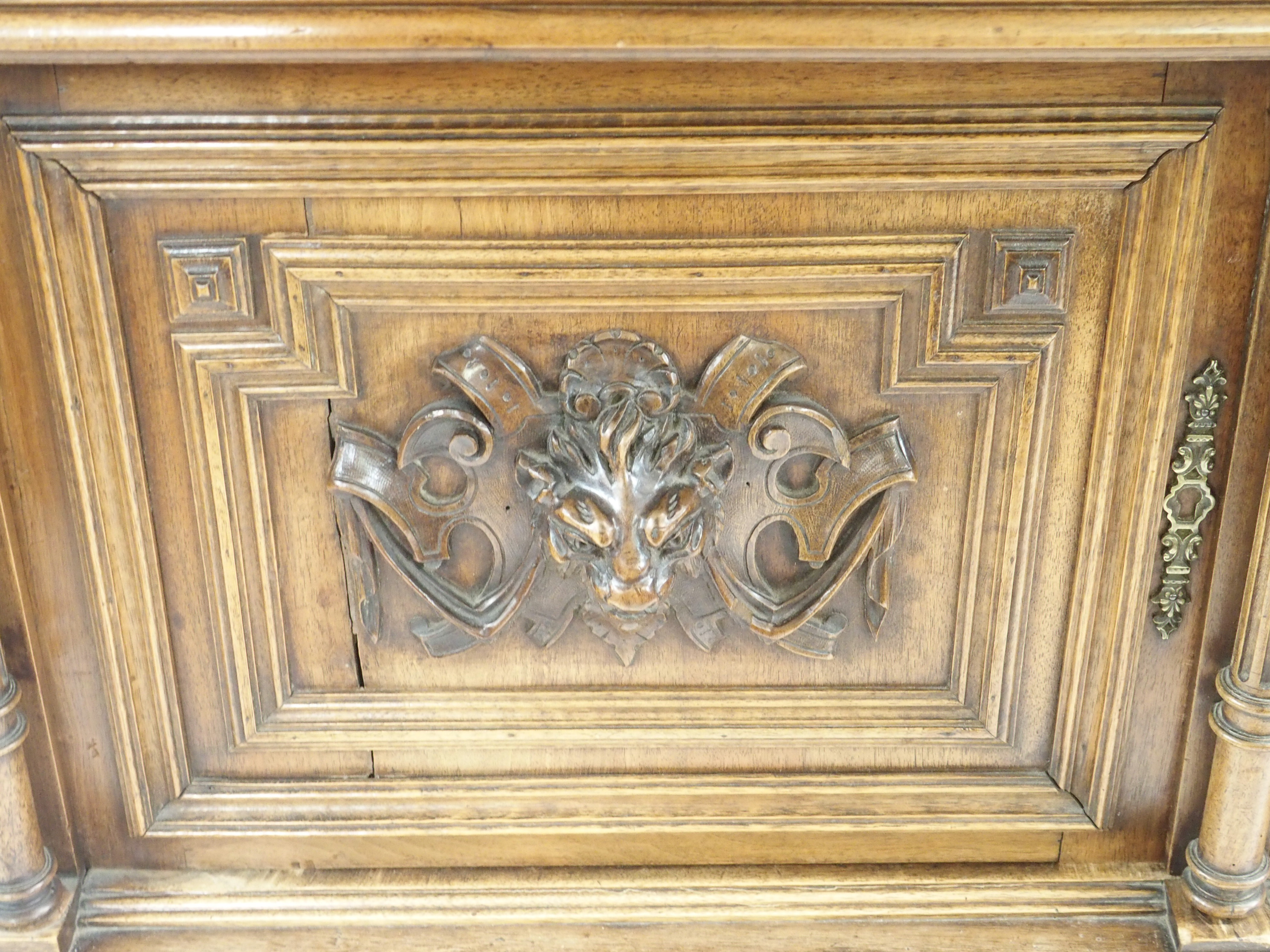 A CONTINENTAL WALNUT SIDEBOARD the back with broad shelf on fluted supports,above a gallery and - Image 8 of 33