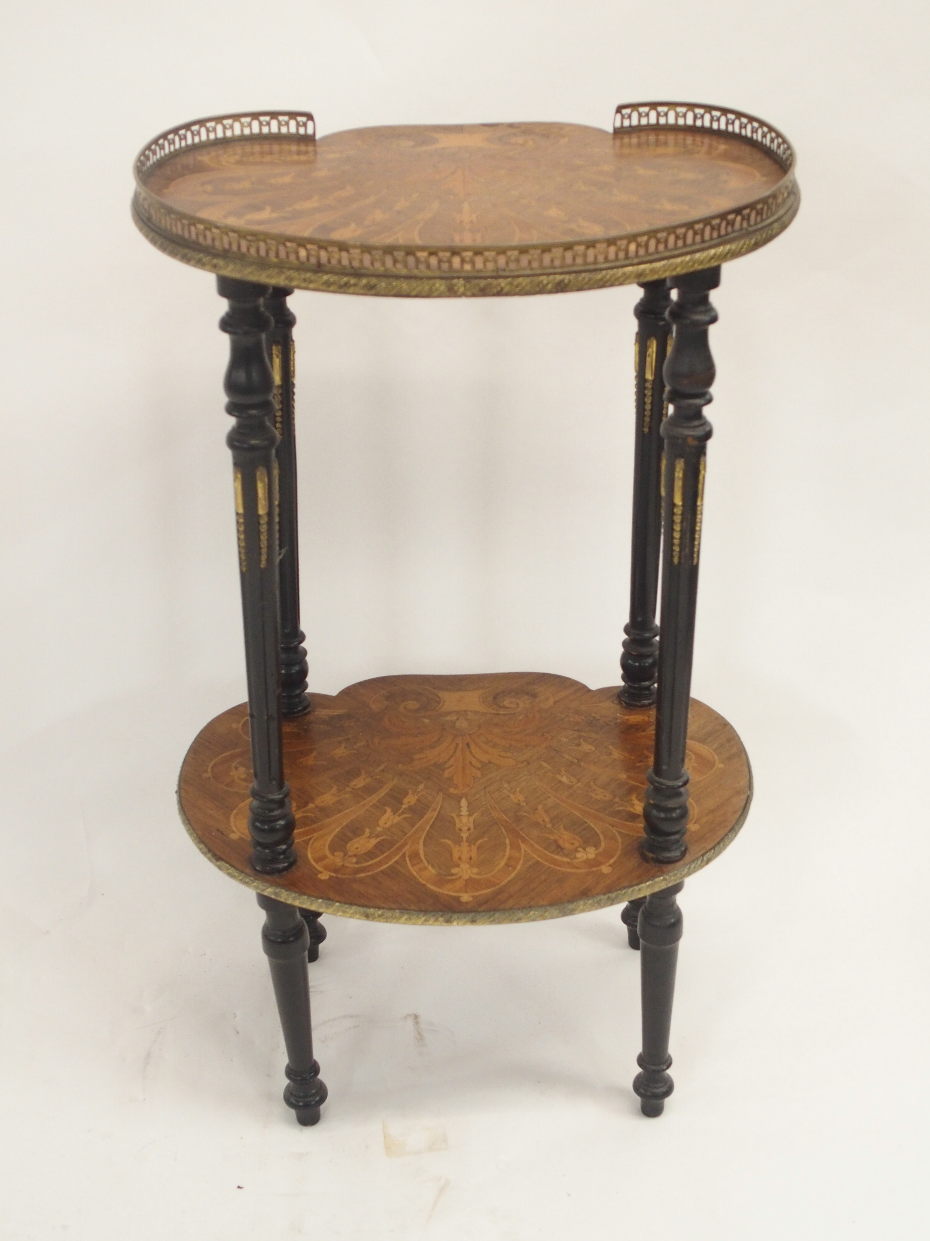 A FRENCH ROSEWOOD MARQUETRY OCCASIONAL TABLE inlaid with foliate panels beneath a three-quarter - Image 10 of 10