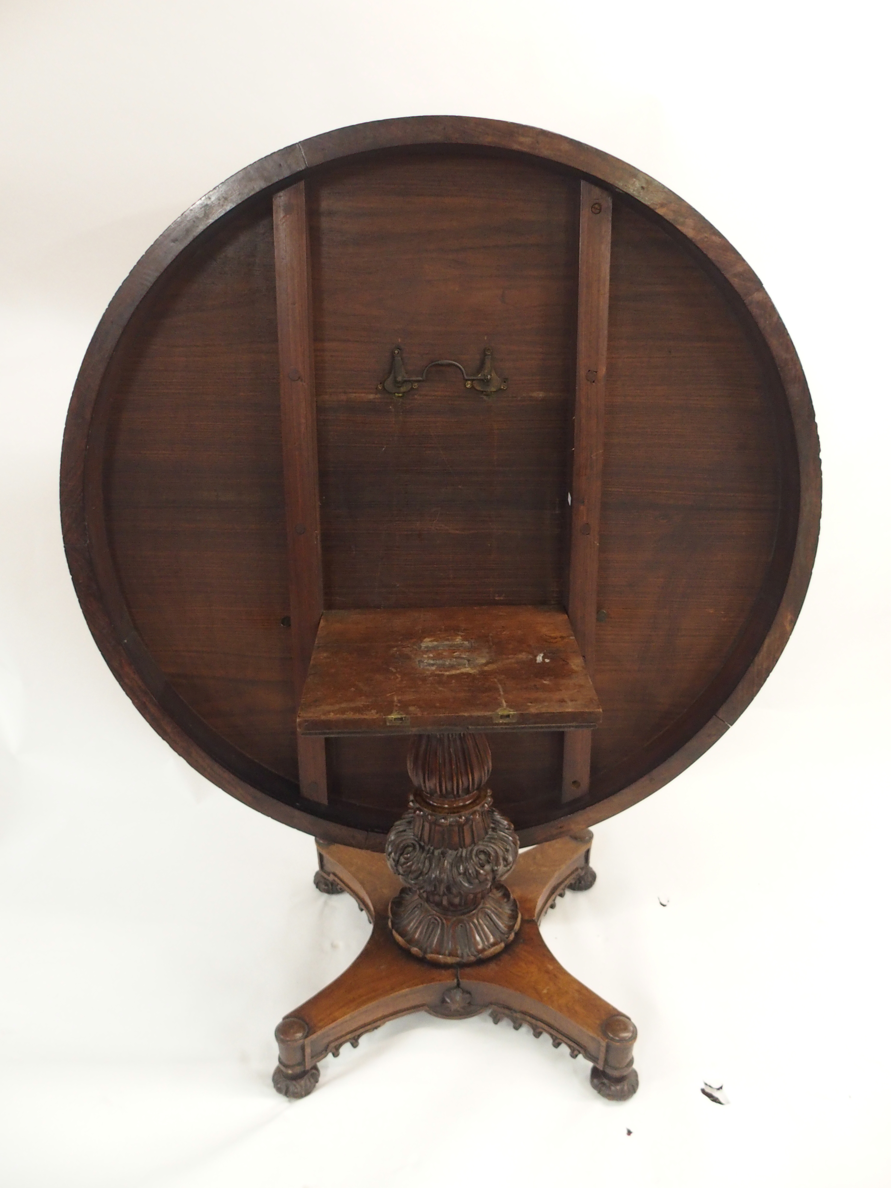 AN ANGLO INDIAN ROSEWOOD BREAKFAST TABLE the circular top with egg and dart rim above profusely - Image 12 of 13