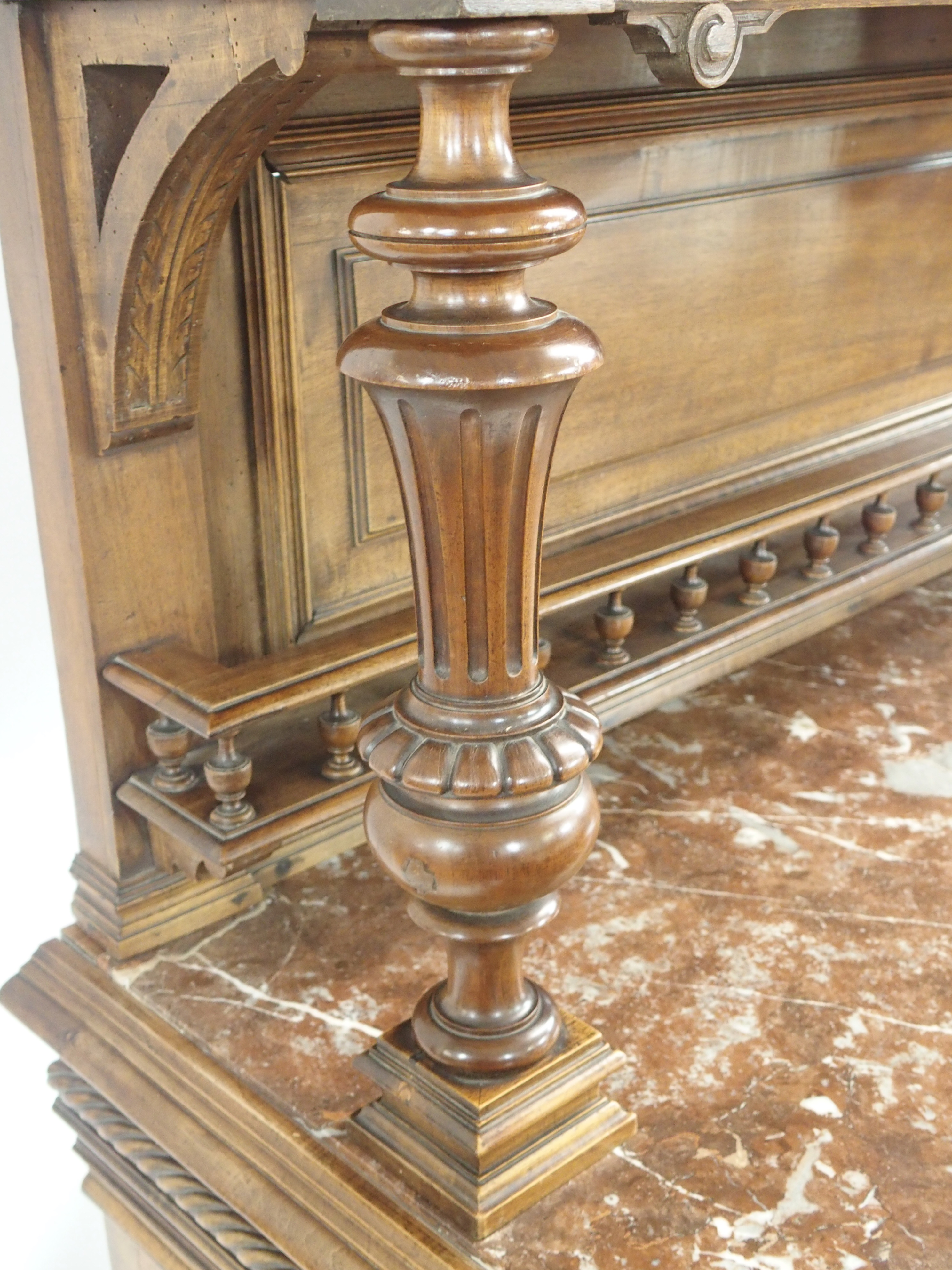 A CONTINENTAL WALNUT SIDEBOARD the back with broad shelf on fluted supports,above a gallery and - Image 6 of 33