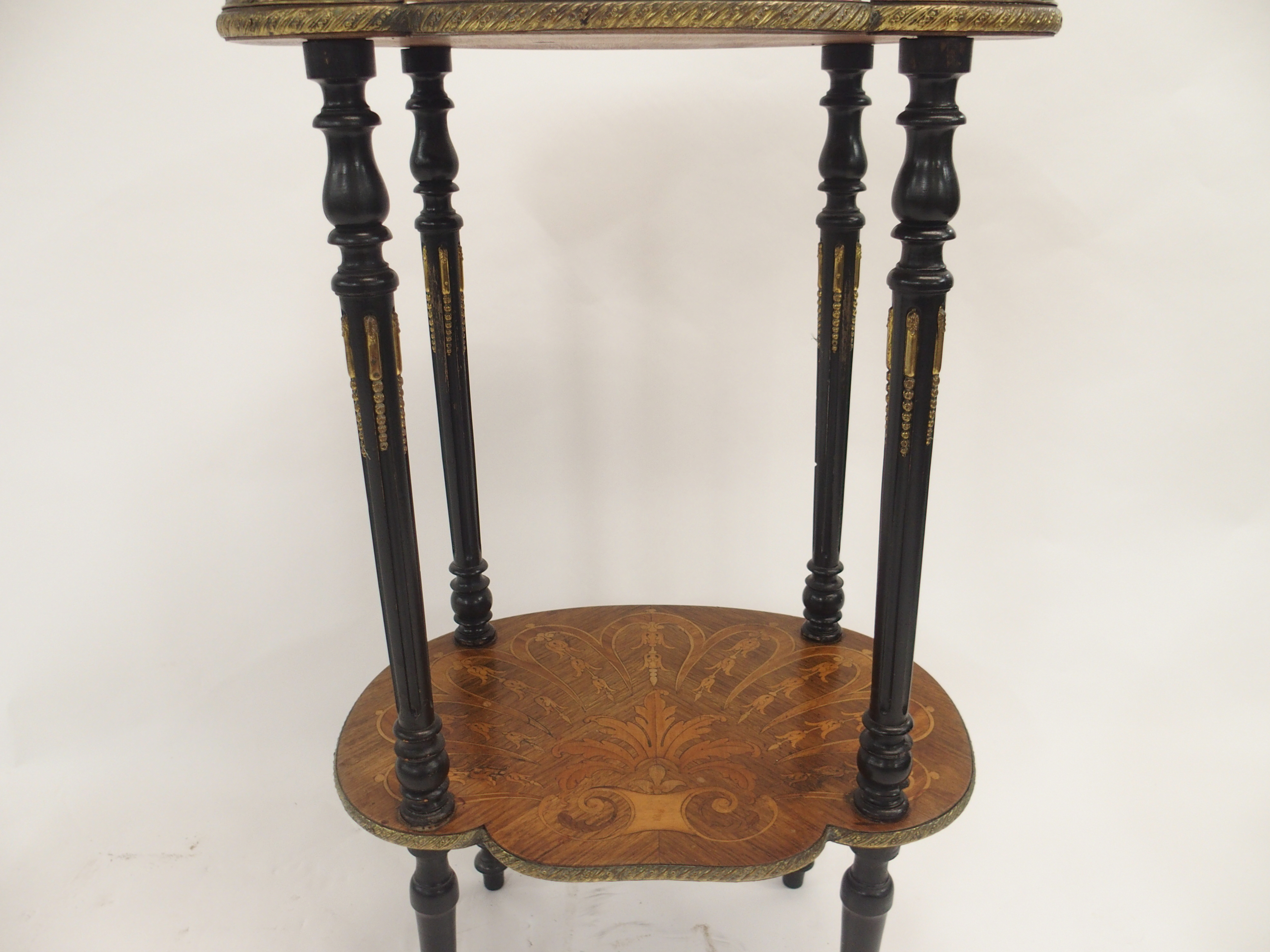 A FRENCH ROSEWOOD MARQUETRY OCCASIONAL TABLE inlaid with foliate panels beneath a three-quarter - Image 5 of 10