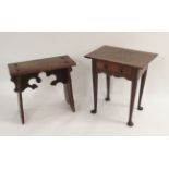AN OAK JOINT STOOL the rectangular top above an earlier carved bracket decorated with trefoil and