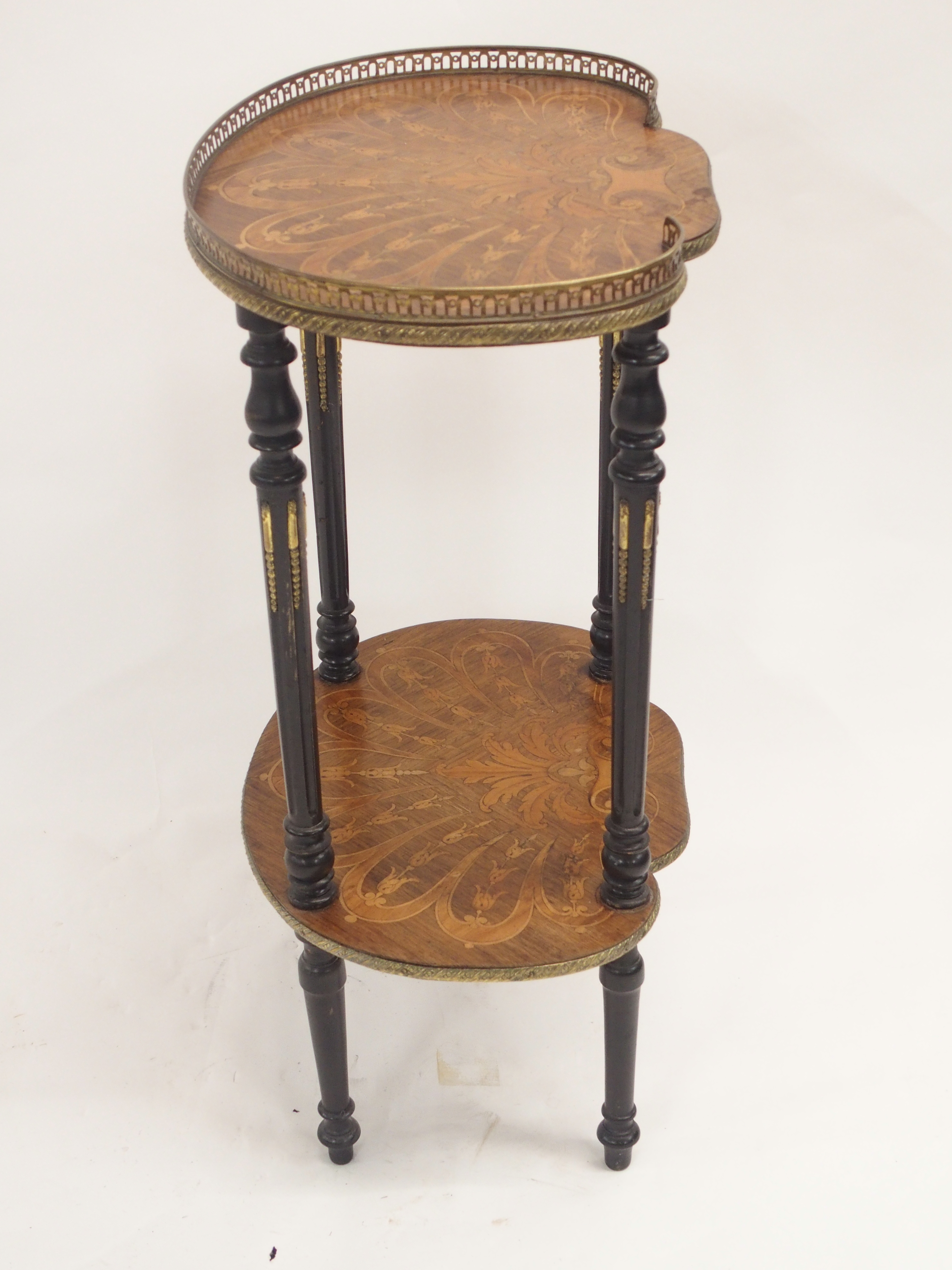 A FRENCH ROSEWOOD MARQUETRY OCCASIONAL TABLE inlaid with foliate panels beneath a three-quarter - Image 9 of 10