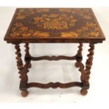 A WILLIAM AND MARY STYLE WALNUT AND MARQUETRY TABLE the rectangular top inlaid with panels of garden