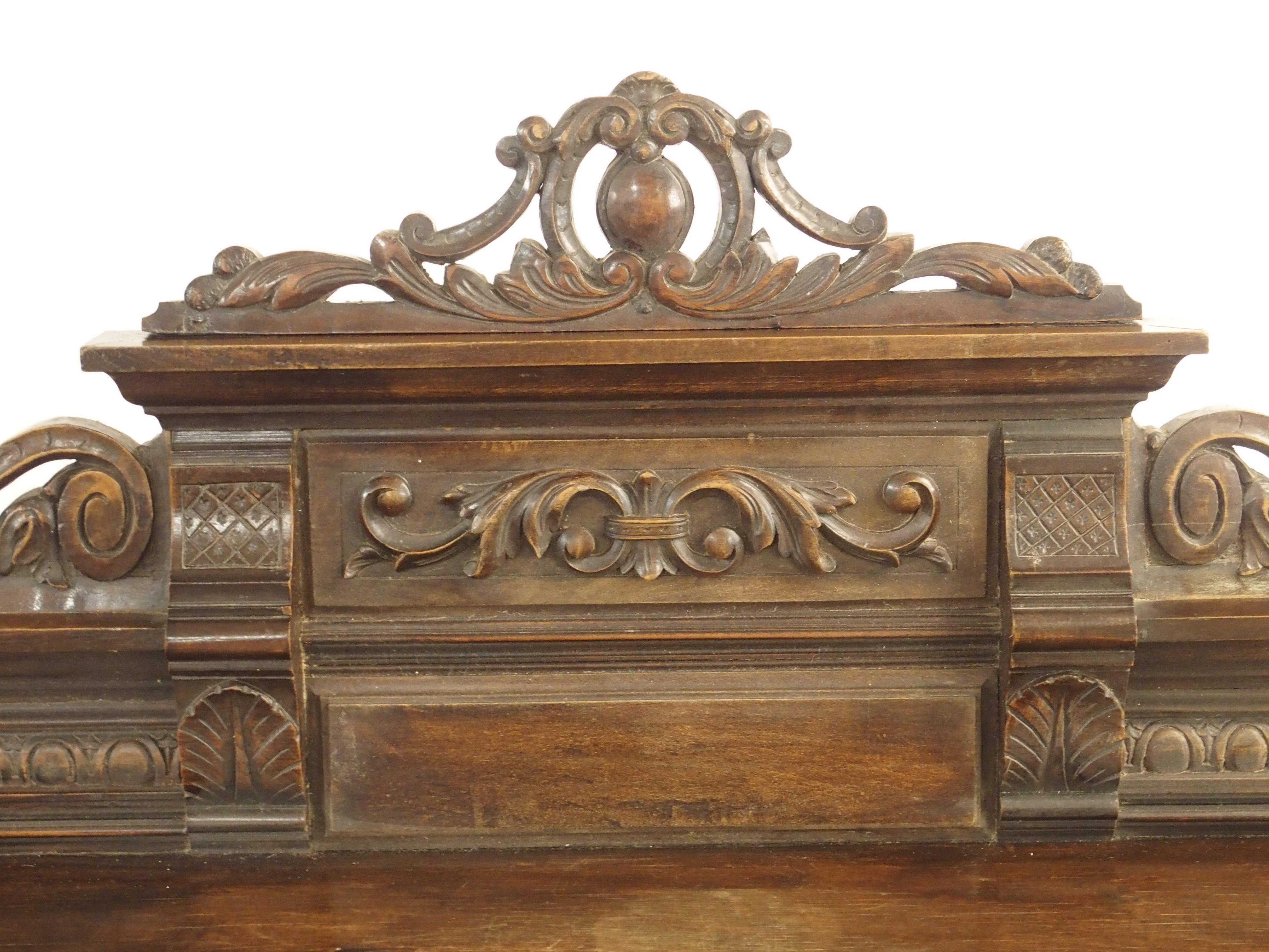 A CONTINENTAL WALNUT SIDEBOARD the back with broad shelf on fluted supports,above a gallery and - Image 31 of 33