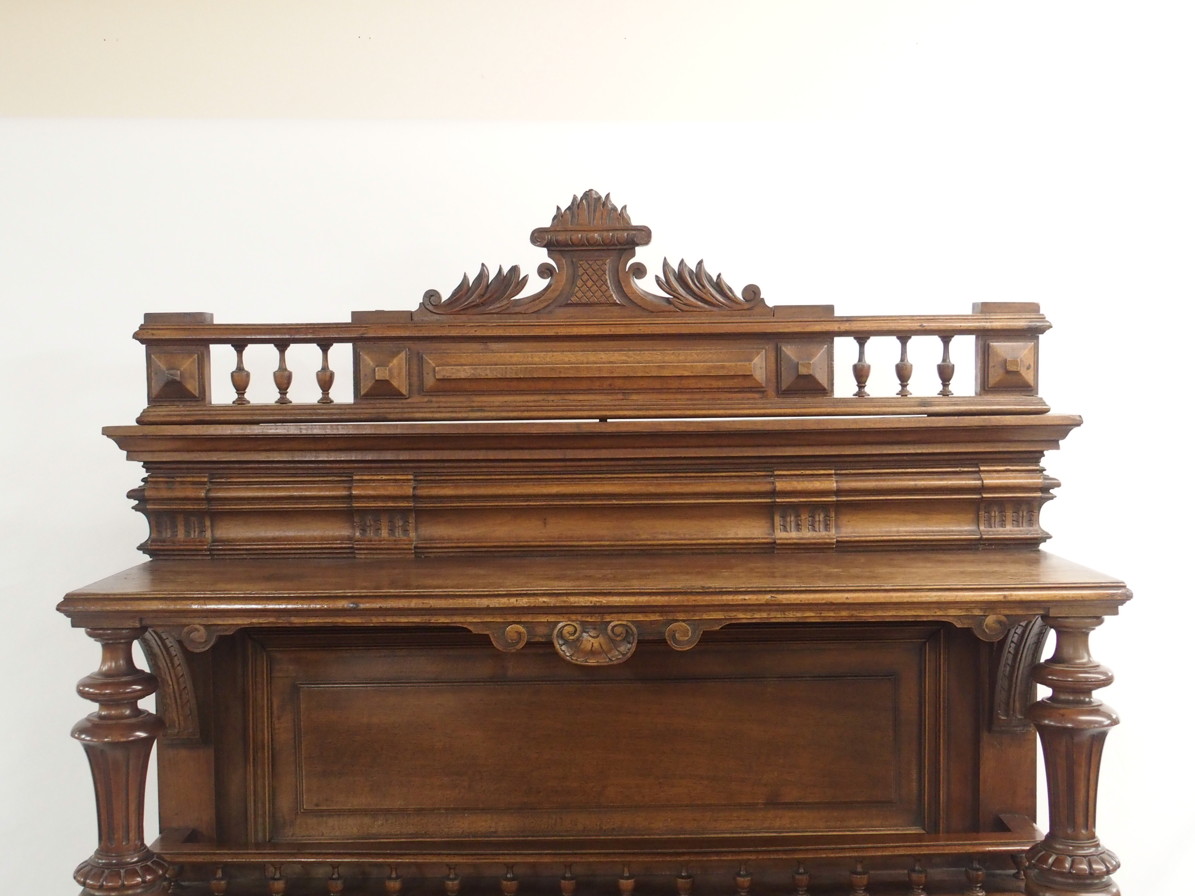 A CONTINENTAL WALNUT SIDEBOARD the back with broad shelf on fluted supports,above a gallery and - Image 4 of 33