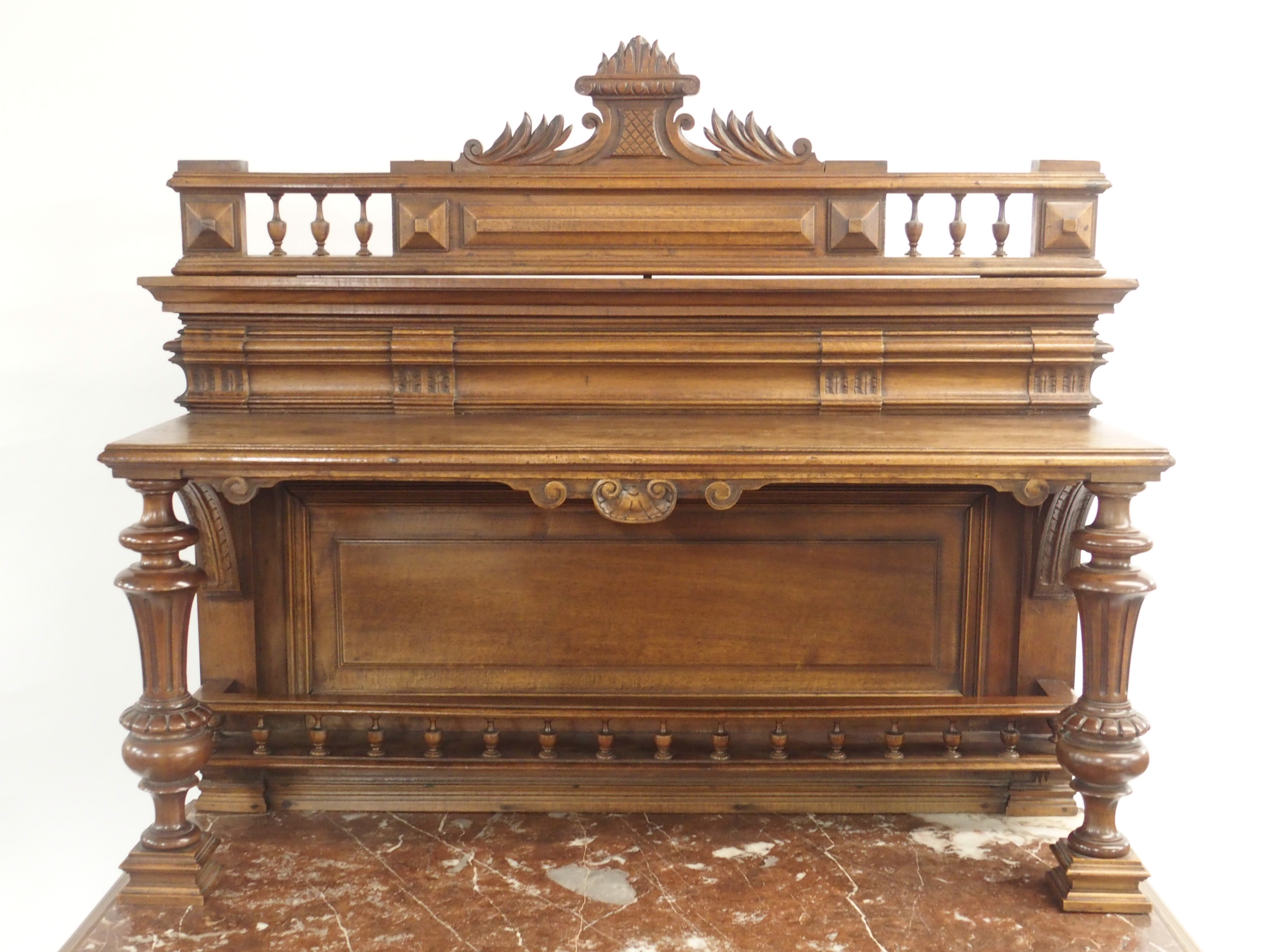 A CONTINENTAL WALNUT SIDEBOARD the back with broad shelf on fluted supports,above a gallery and - Image 22 of 33