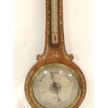 A VICTORIAN ROSEWOOD WHEEL BAROMETER AND THERMOMETER decorated with abalone shell foliage, with