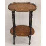 A FRENCH ROSEWOOD MARQUETRY OCCASIONAL TABLE inlaid with foliate panels beneath a three-quarter