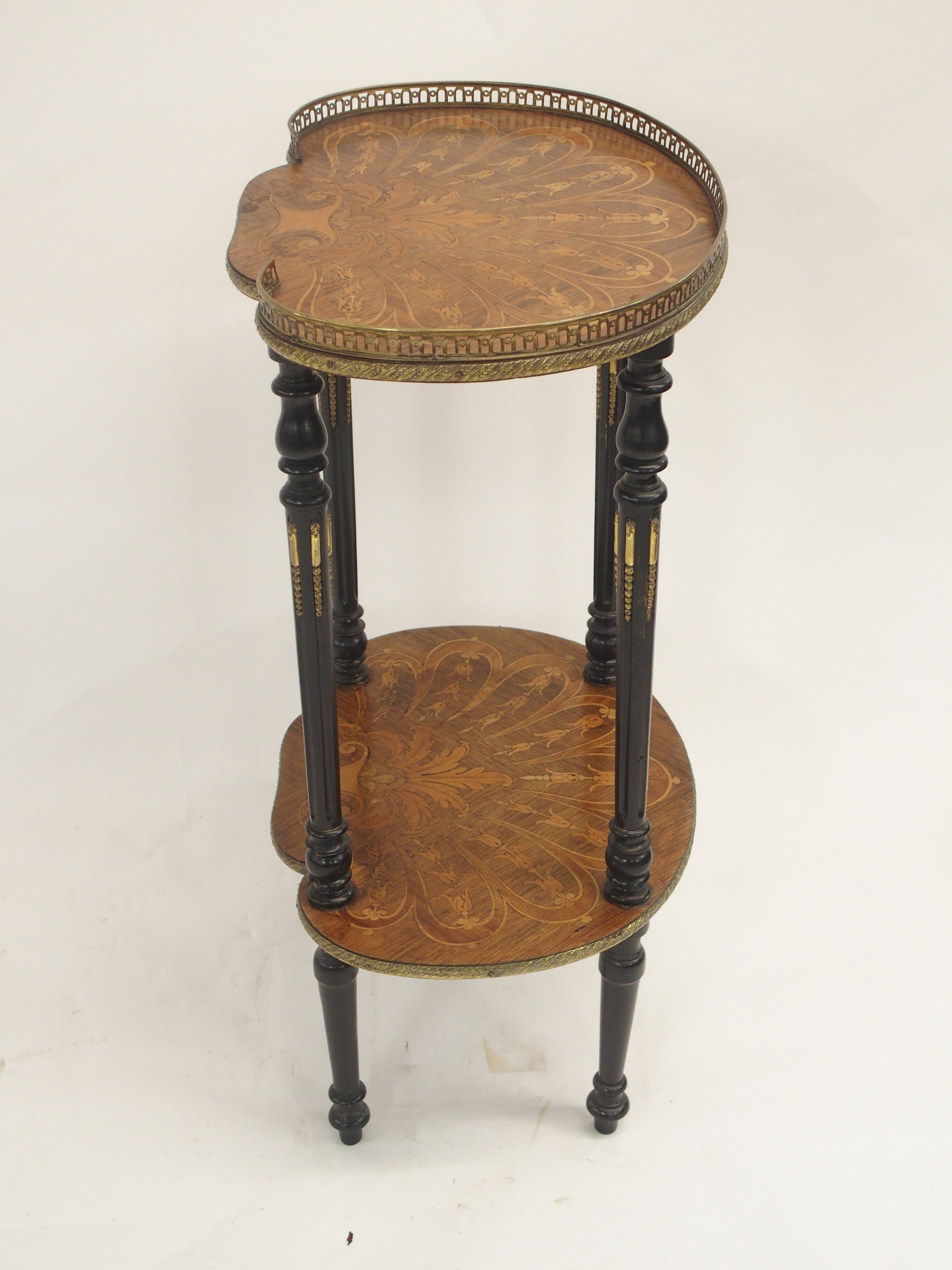 A FRENCH ROSEWOOD MARQUETRY OCCASIONAL TABLE inlaid with foliate panels beneath a three-quarter - Image 8 of 10