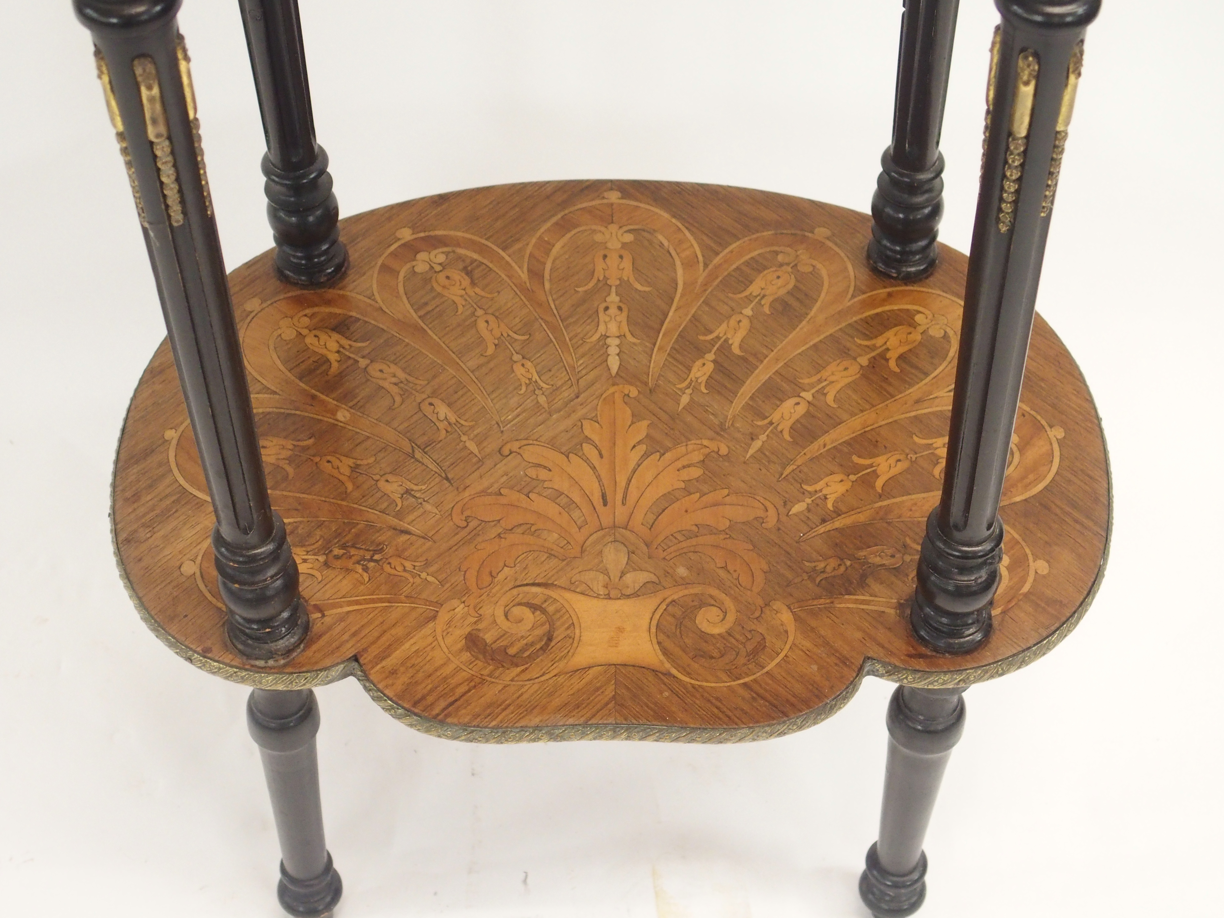 A FRENCH ROSEWOOD MARQUETRY OCCASIONAL TABLE inlaid with foliate panels beneath a three-quarter - Image 3 of 10