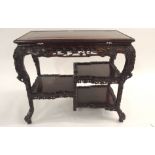 A CHINESE HARDWOOD OCCASSIONAL TABLE the rectangular top above A pierced frieze of blossoming