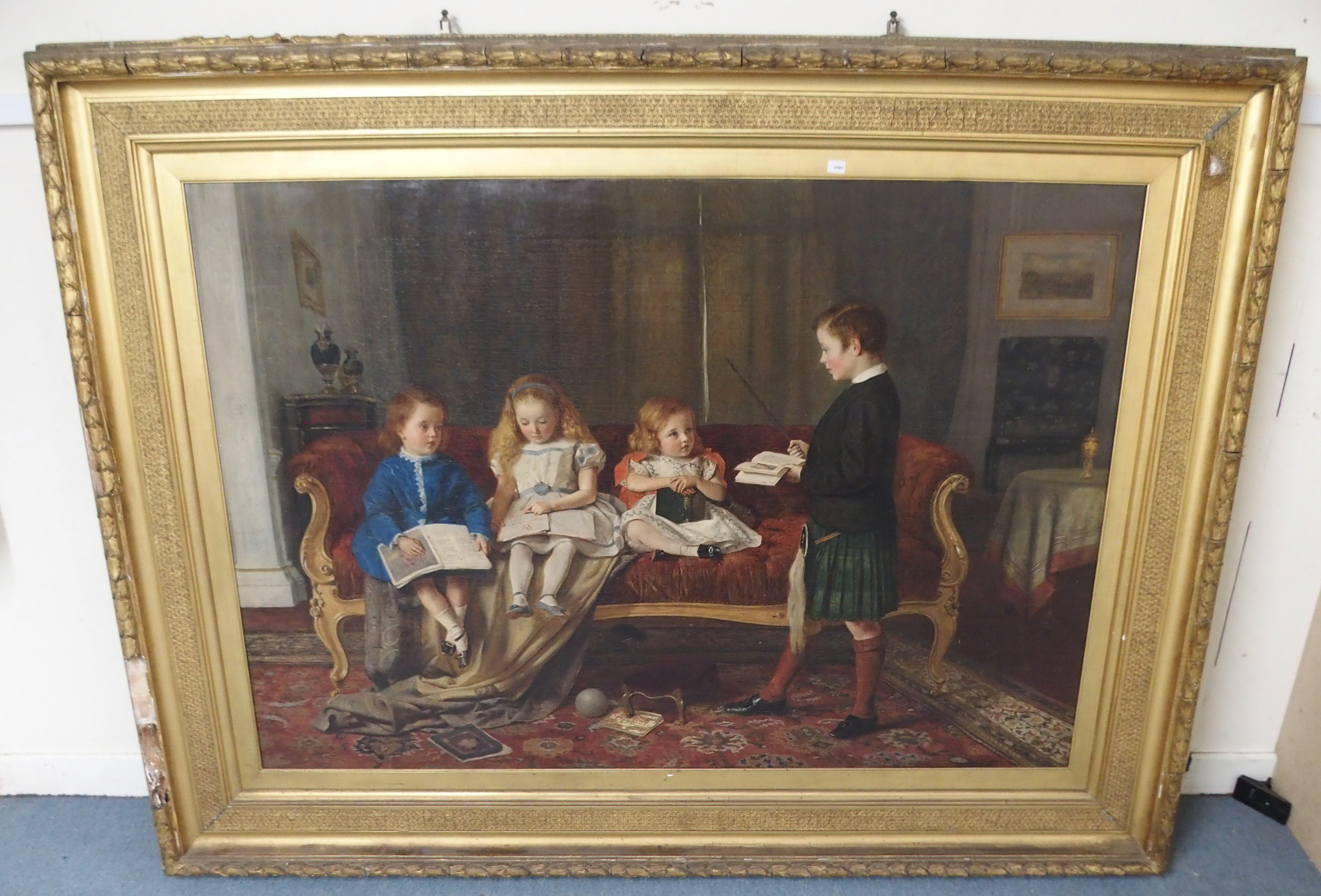SCOTTISH SCHOOL (19TH CENTURY) THE LESSON C. 1882 Oil on canvas, 96.5 x 138cm (38 x 54 1/4") Group - Image 3 of 4