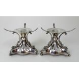 A PAIR OF SILVER CENTREPIECE BOWL BASES maker's marks JB, Sheffield 1897, of trefoil form, the