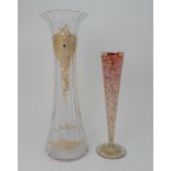 A LARGE MOSER VASE with jewelled gilt decoration, 50cm high, together with a tapering vase with