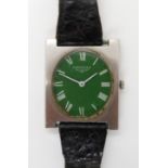 *WITHDRAWN* A GENTS LONGINES WHITE METAL AND STAINLESS STEEL WATCH with green dial, with white